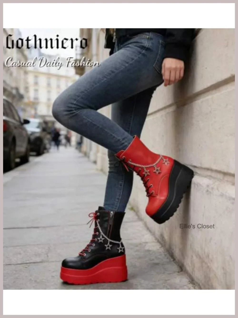 Platform Chunky Heel Ankle Booties with Side Zip Lace Up Wedge Boots - Picture 2 of 6